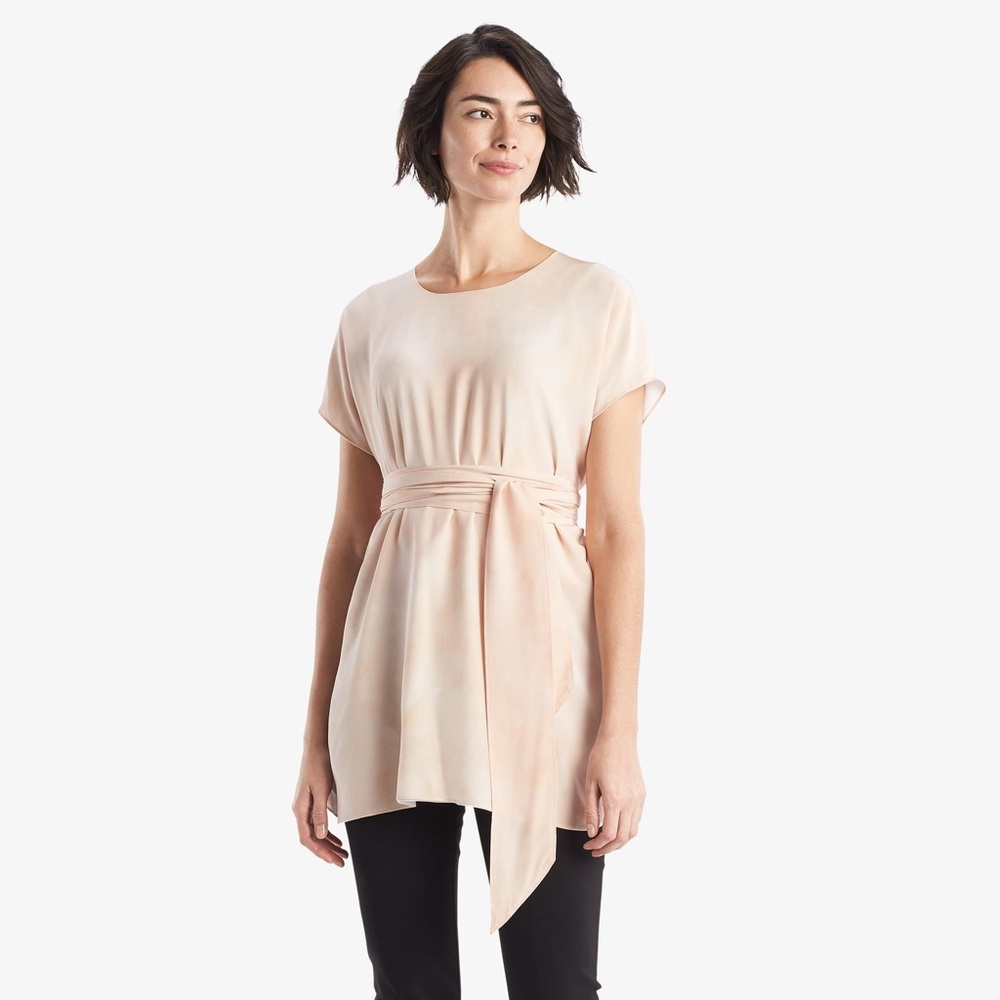 M.M. LaFleur Selena Brushstroke Ballet Belted Silk Light Blush Tunic Top Medium - Picture 2 of 11